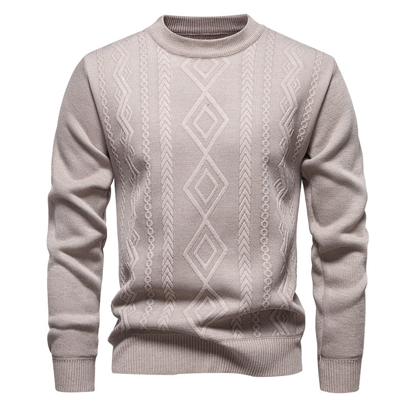 Herren nan gestrickter Rundhalspullover mit Rautenmuster und feinem Strukturstrick R&B