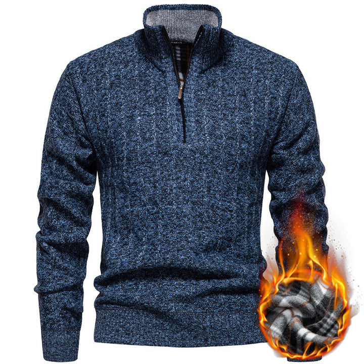 Herren nan gerippter Troyer-Pullover mit Halbzip, Zopfmuster und wärmender Innenverarbeitung R&B