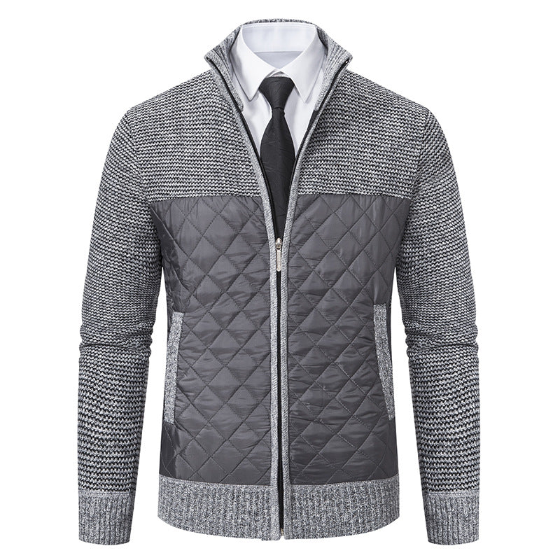 Herren nan gesteppte Hybrid-Strickjacke mit diamantsteppung, Stehkragen, isolierendem Thermofutter und Reißverschluss R&B