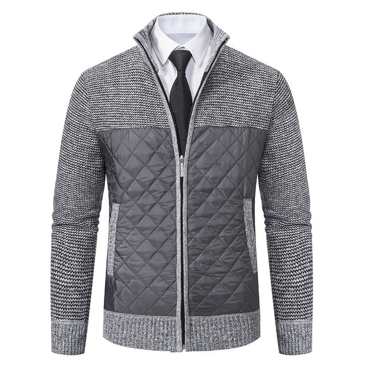 Herren nan gesteppte Hybrid-Strickjacke mit diamantsteppung, Stehkragen, isolierendem Thermofutter und Reißverschluss R&B