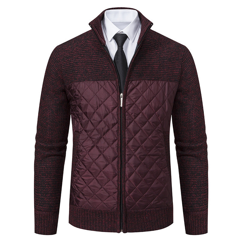 Herren nan gesteppte Hybrid-Strickjacke mit diamantsteppung, Stehkragen, isolierendem Thermofutter und Reißverschluss R&B