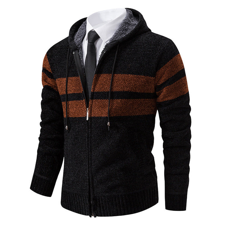 Herren nan gestrickte Kapuzenjacke mit Teddyfutter, verdecktem Reißverschluss und kontrastreifen R&B