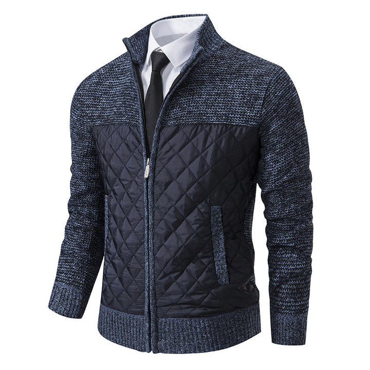 Herren nan gesteppte Hybrid-Strickjacke mit diamantsteppung, Stehkragen, isolierendem Thermofutter und Reißverschluss R&B