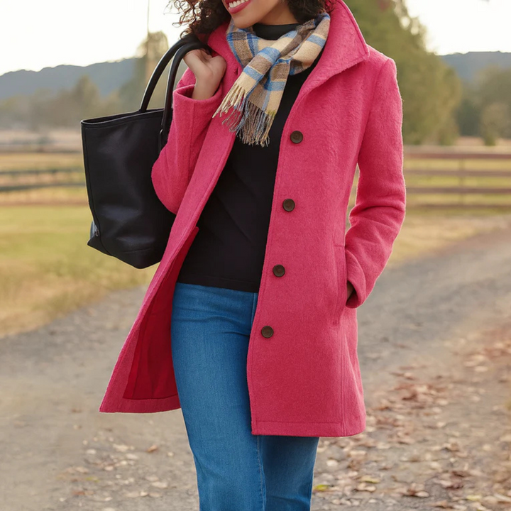 Helga | Dame Lang Vinterfrakke med Knapliste