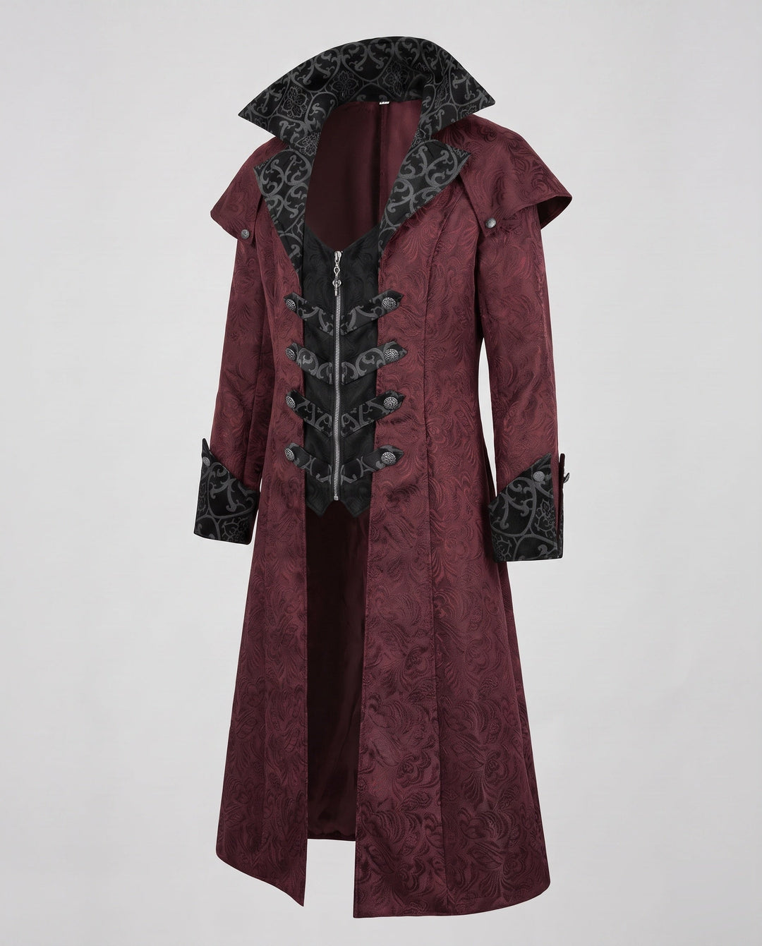 Men's elegant Gothic coat with elaborate embellishments and high collar Mune Fashion