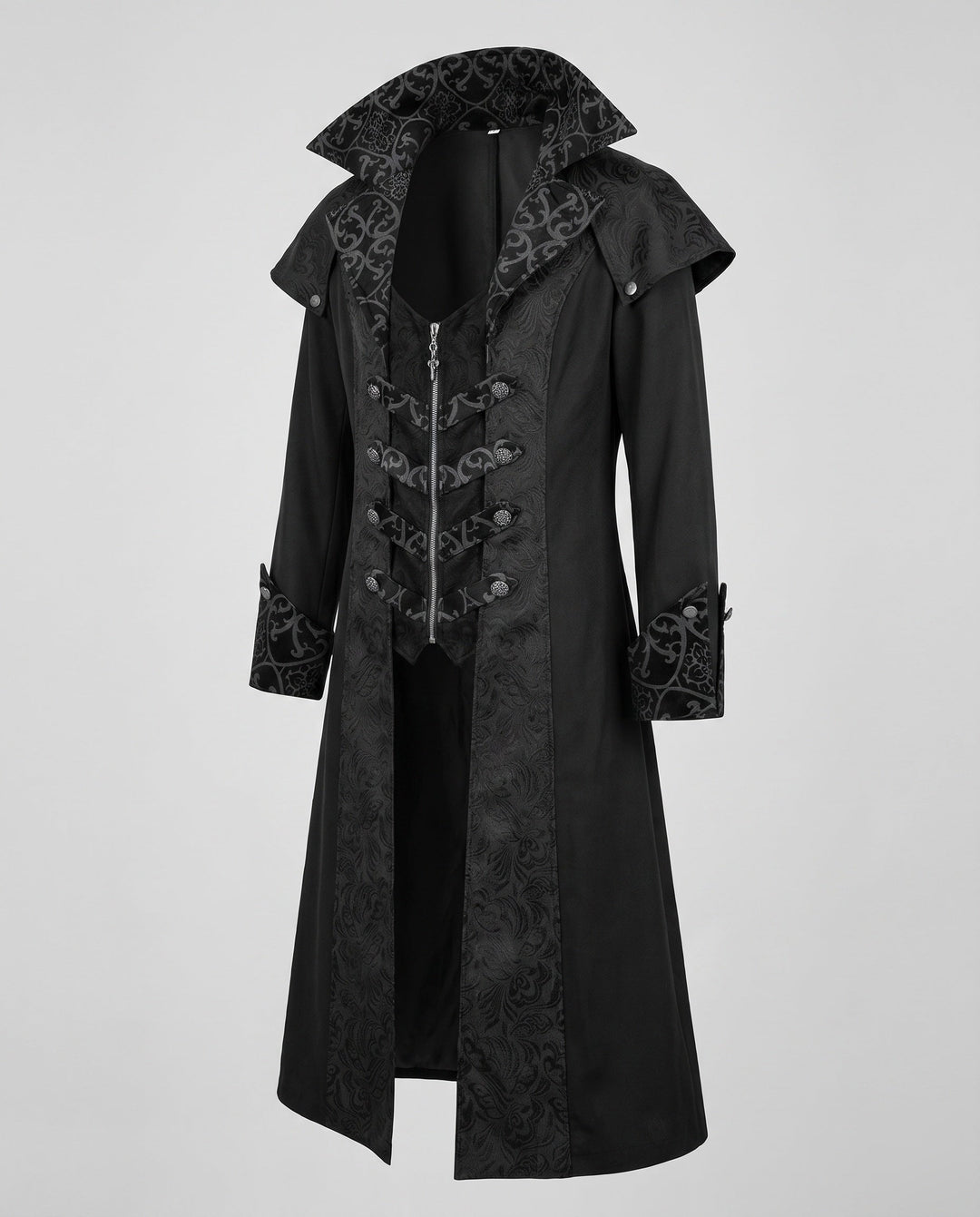 Men's elegant Gothic coat with elaborate embellishments and high collar Mune Fashion