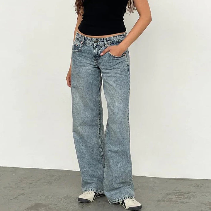 Virella | Dame Jeans med Lav Talje og Vide Ben