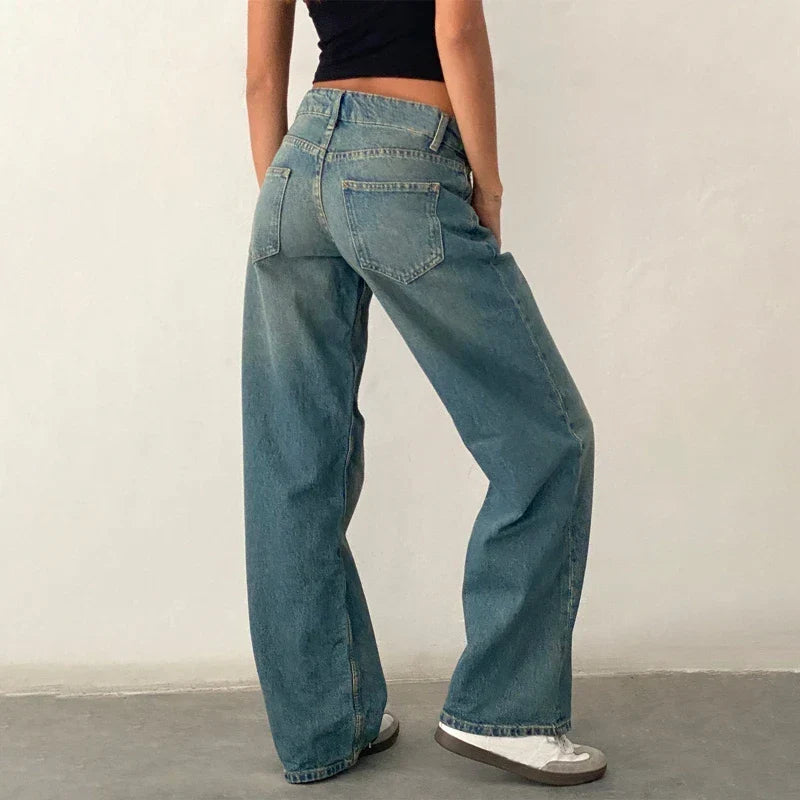 Virella | Dame Jeans med Lav Talje og Vide Ben