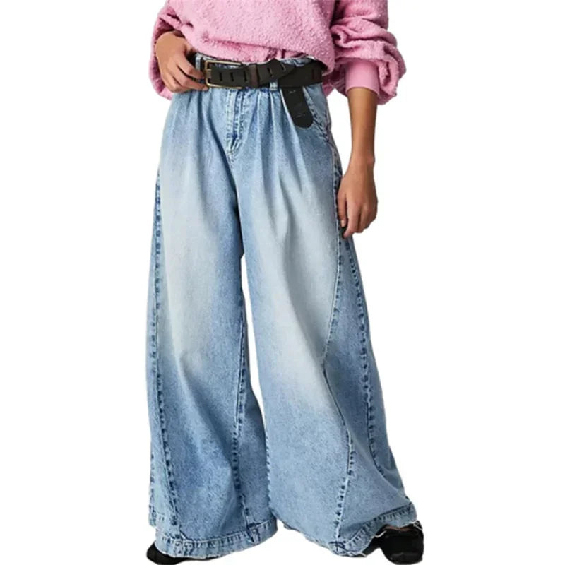 Rovina | Dame Højtaljede Jeans med Vide Ben og Læg