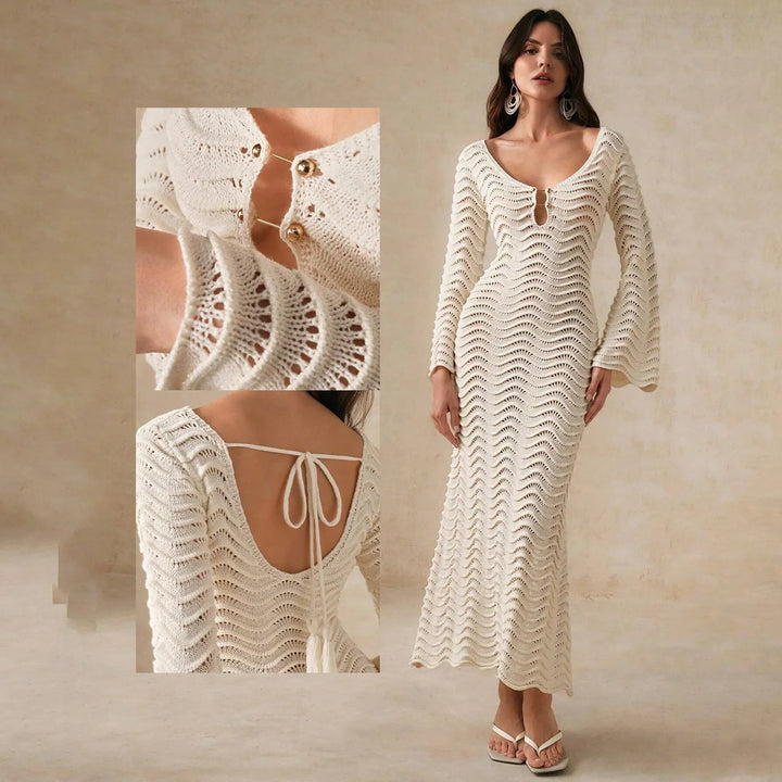Alessia | Dame Maxikjole i Hulstrik med Dyb Udskæring
