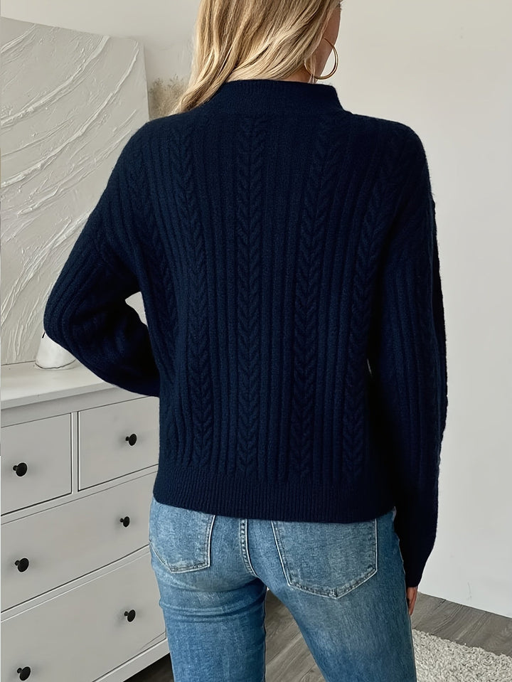 Strickpullover Damen | Kabelstrick & Halbreißverschluss