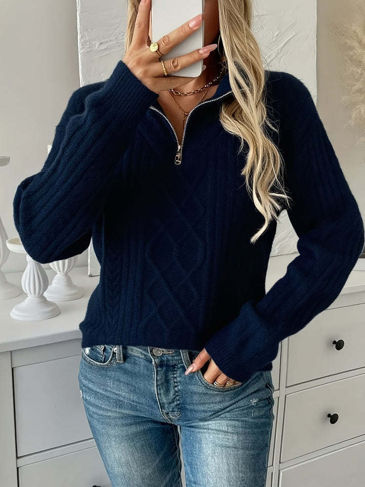 Strickpullover Damen | Kabelstrick & Halbreißverschluss