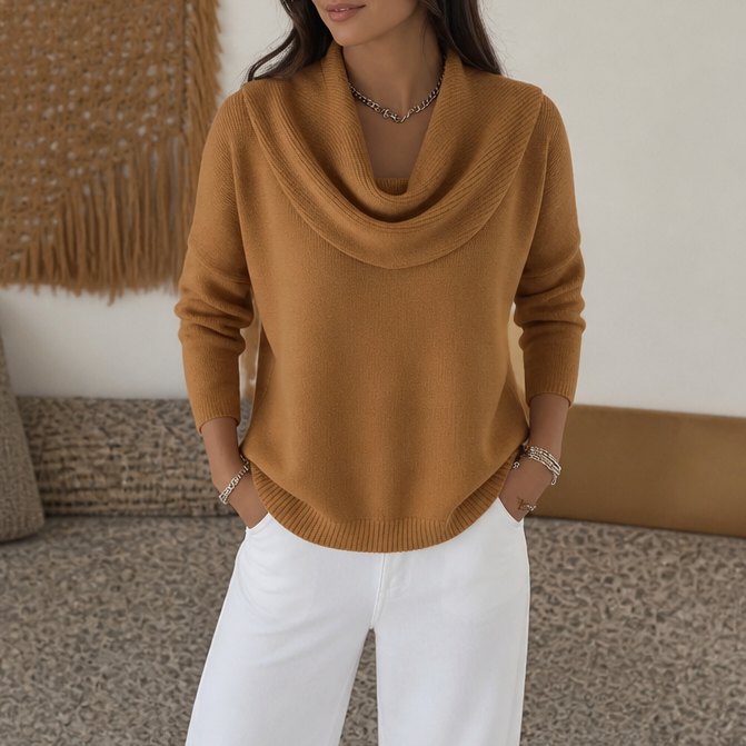 Isabelle | Eleganter und Femininer Strickpullover mit Drapiertem Ausschnitt