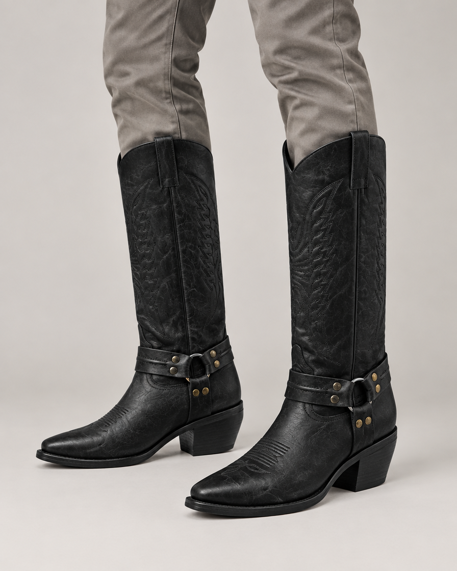 Arthur knæhøje western cowboy støvler – Obsidian Black