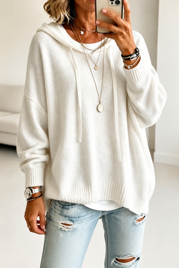 Alina | Moderner und Lässiger Oversize Strickpullover mit Kapuze