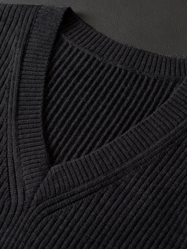 Ellis | Dame Ribstrikket Vest med V-hals