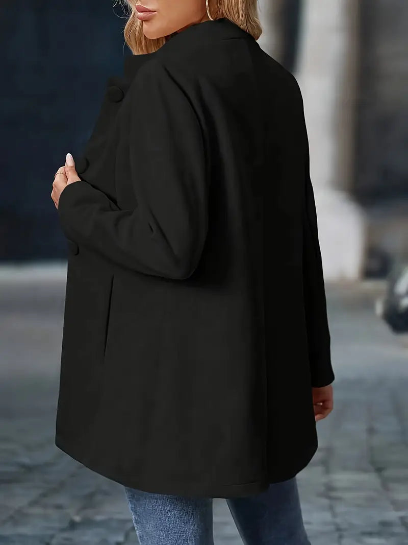 Women’s Tailored Stand-Collar Blazer – Longline Button-Front Office Layer for Business Smart Casual Dinners City Wear and Transitional Everyday Styling