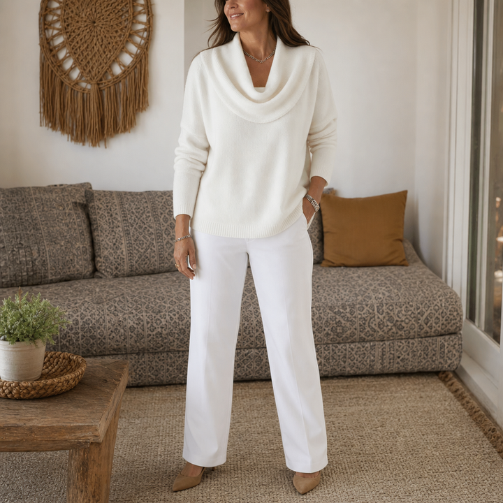 Isabelle | Eleganter und Femininer Strickpullover mit Drapiertem Ausschnitt