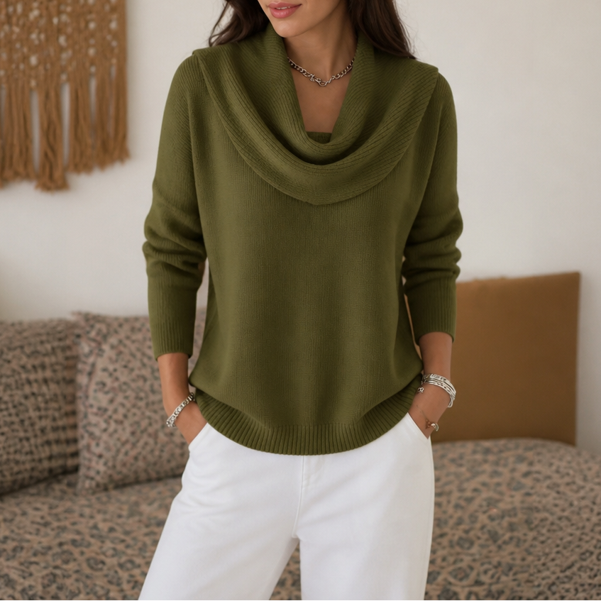 Isabelle | Eleganter und Femininer Strickpullover mit Drapiertem Ausschnitt