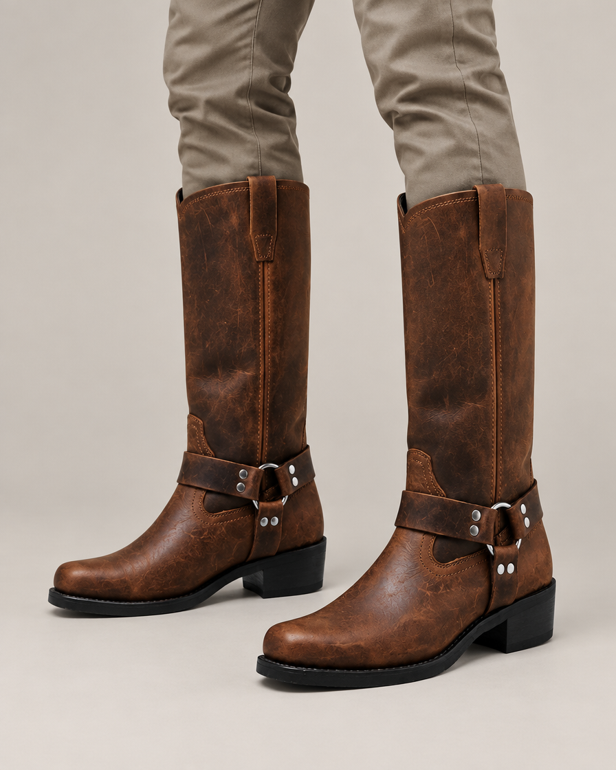 Edward harness knæhøje western støvler – Cognac Brown