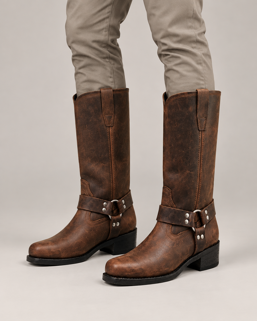 Edward harness knæhøje western støvler – Oak Brown