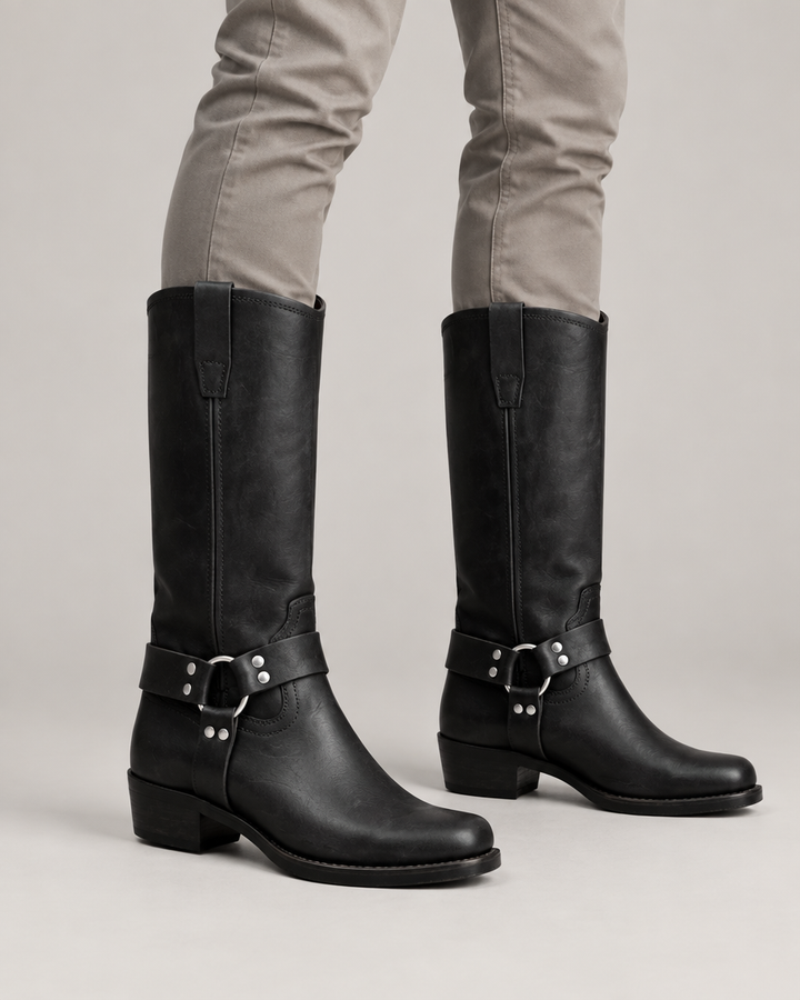 Edward harness knæhøje western støvler – Obsidian Black