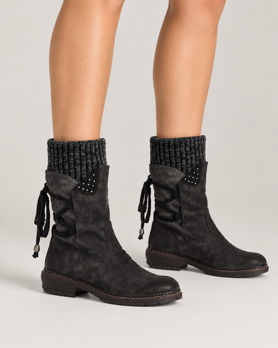 Ella snørebånd suede ankelstøvler – Sort