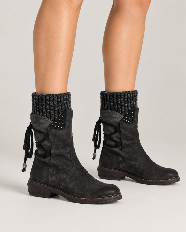Ella snørebånd suede ankelstøvler – Sort