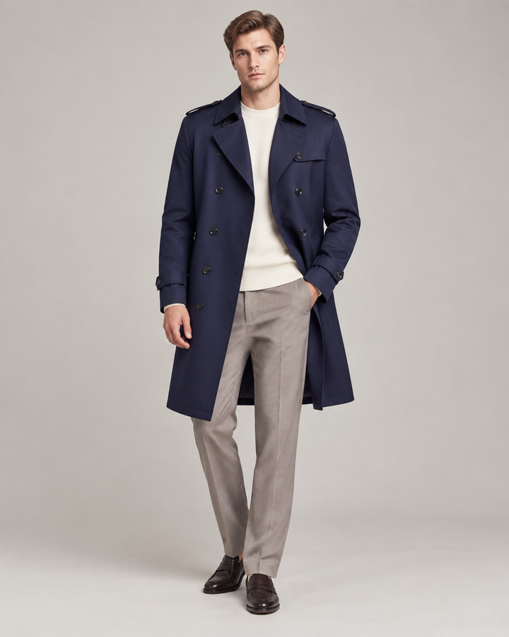 Leo dobbeltbrystet trench coat – Marineblå