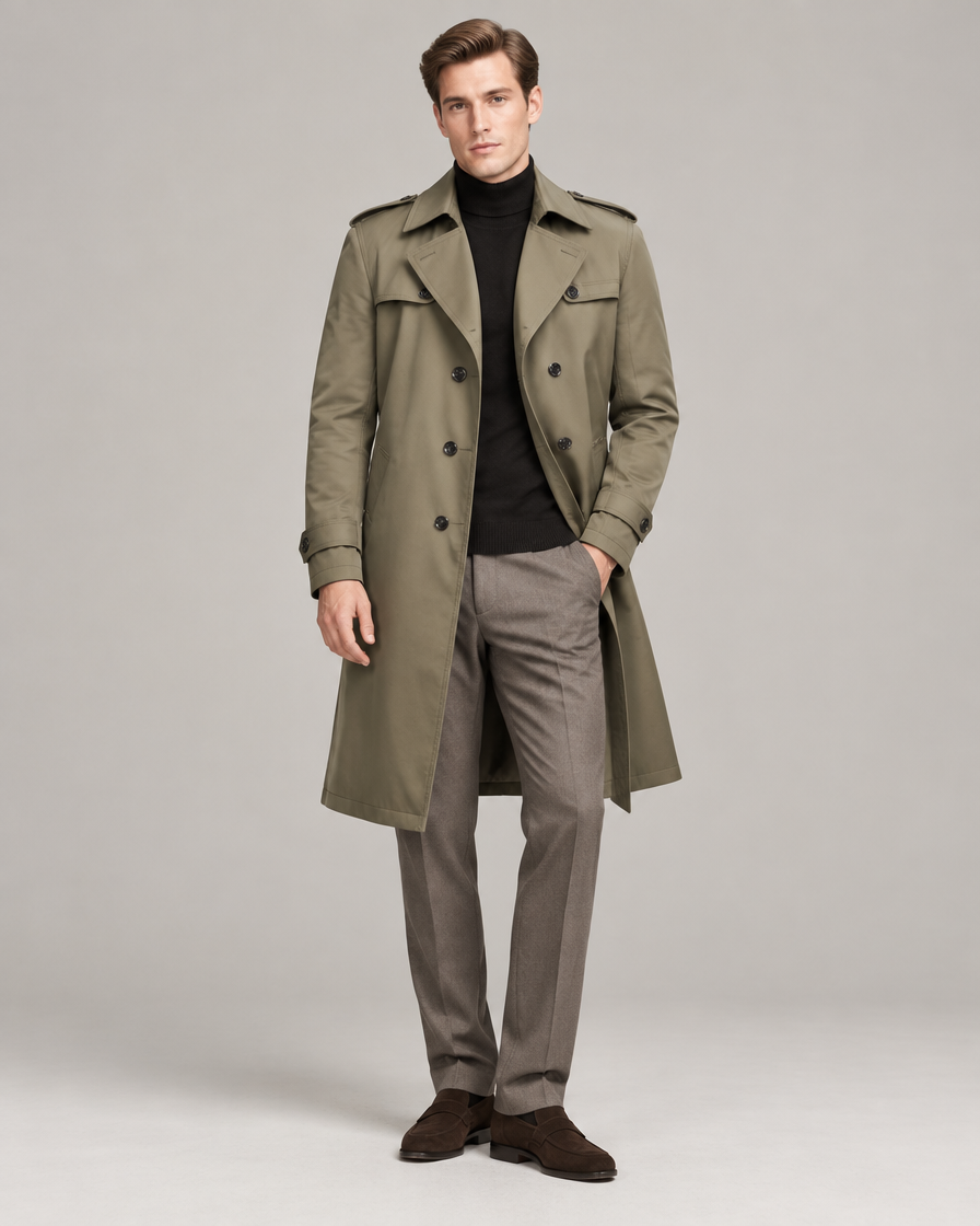 Leo dobbeltbrystet trench coat – Oliven