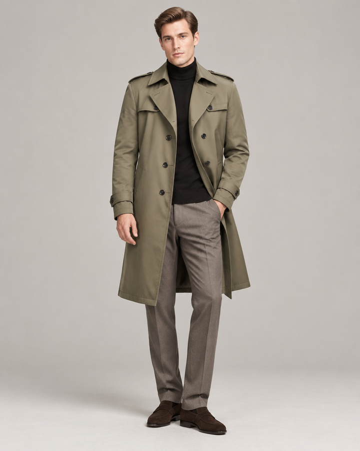 Leo dobbeltbrystet trench coat – Oliven