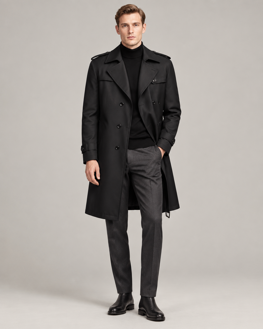 Leo dobbeltbrystet trench coat – Sort