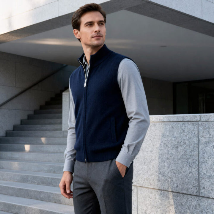 Leo | Herre Ærmeløs Strikvest i Cashmere med Lynlås