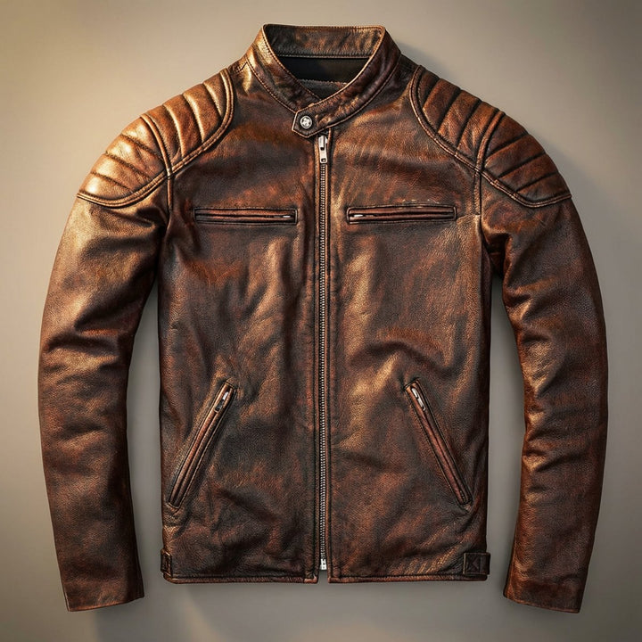 Oliver | Herre Vintage Bikerjakke med Quiltede Skuldre