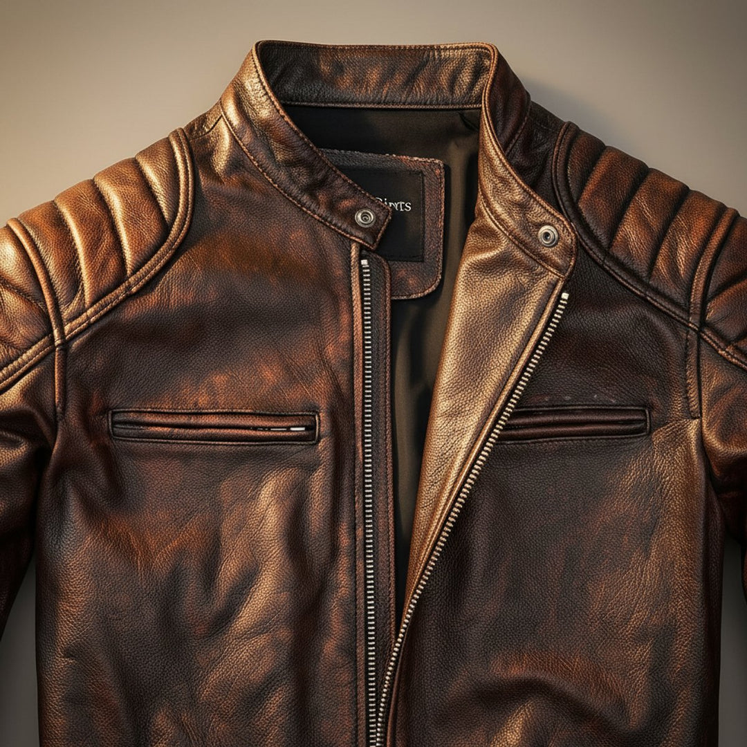 Oliver | Herre Vintage Bikerjakke med Quiltede Skuldre
