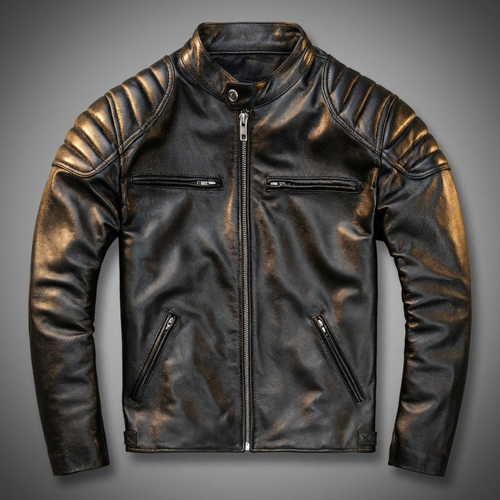 Oliver | Herre Vintage Bikerjakke med Quiltede Skuldre