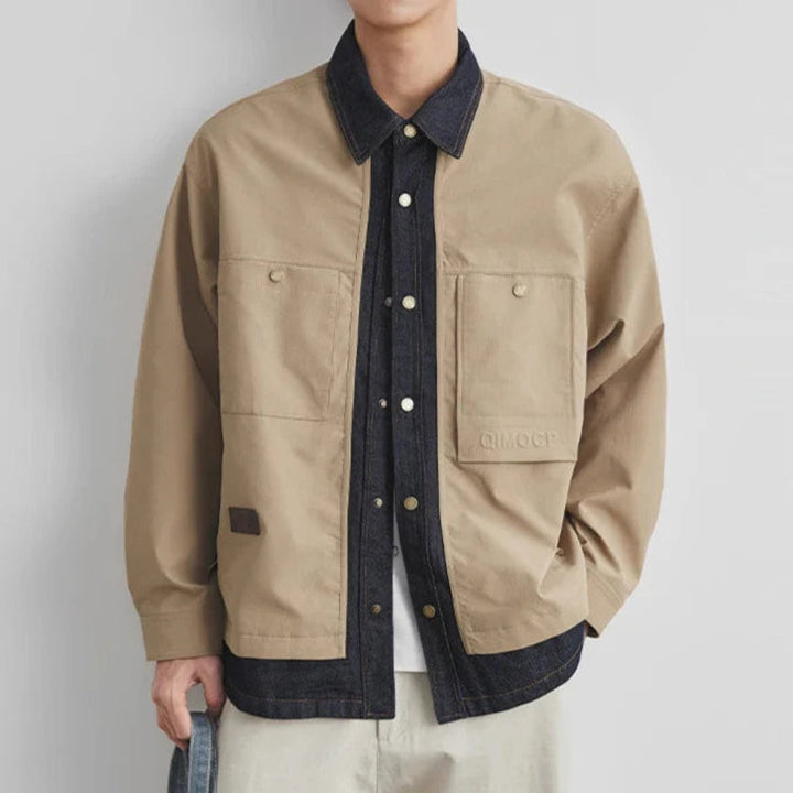 Oliver | Herre Canvas Overshirt Jakke med Denimkrave