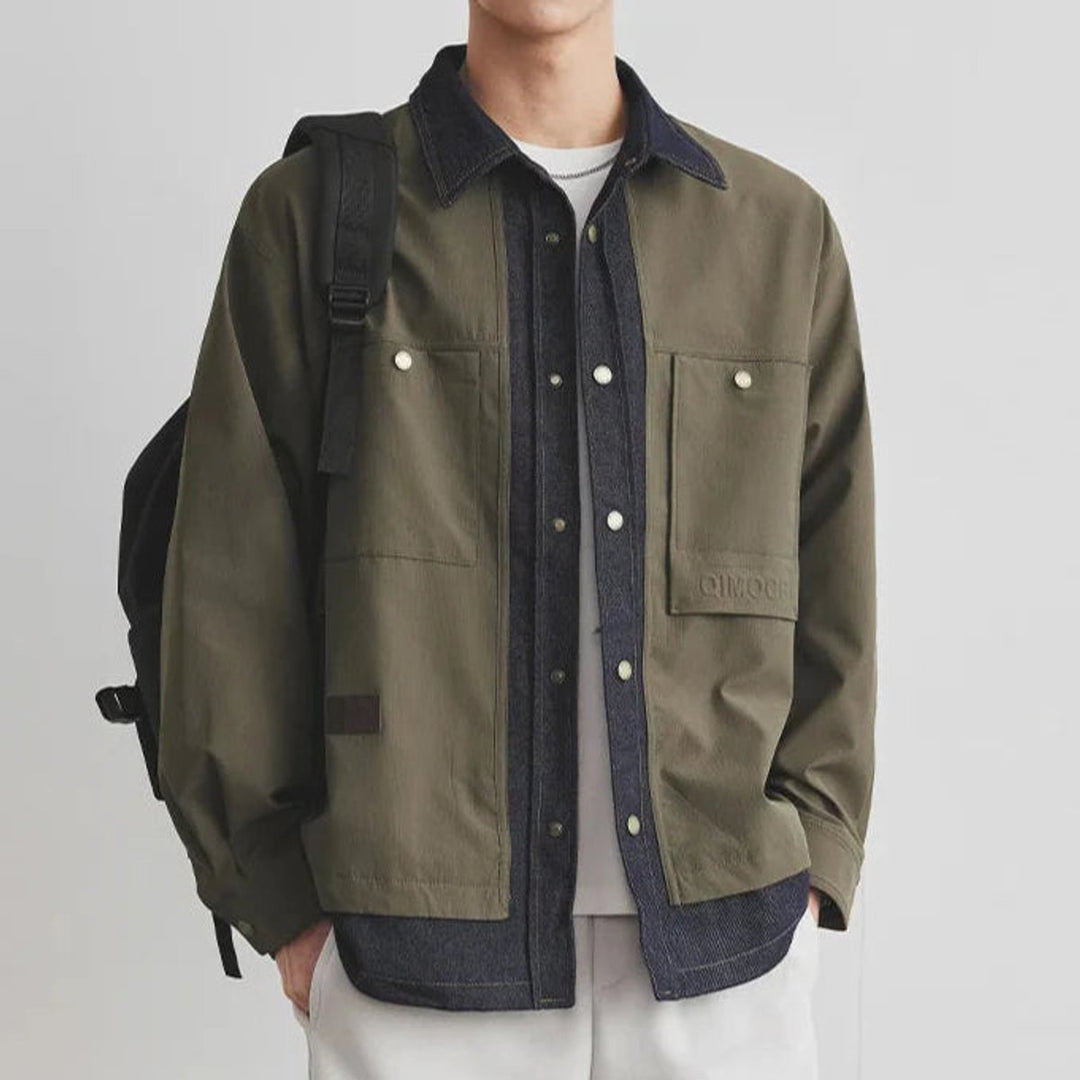 Oliver | Herre Canvas Overshirt Jakke med Denimkrave