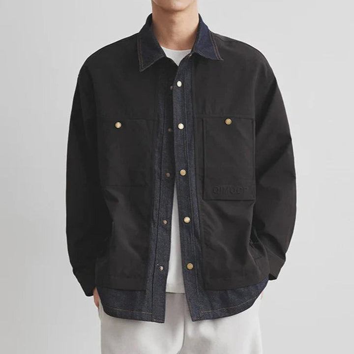 Oliver | Herre Canvas Overshirt Jakke med Denimkrave