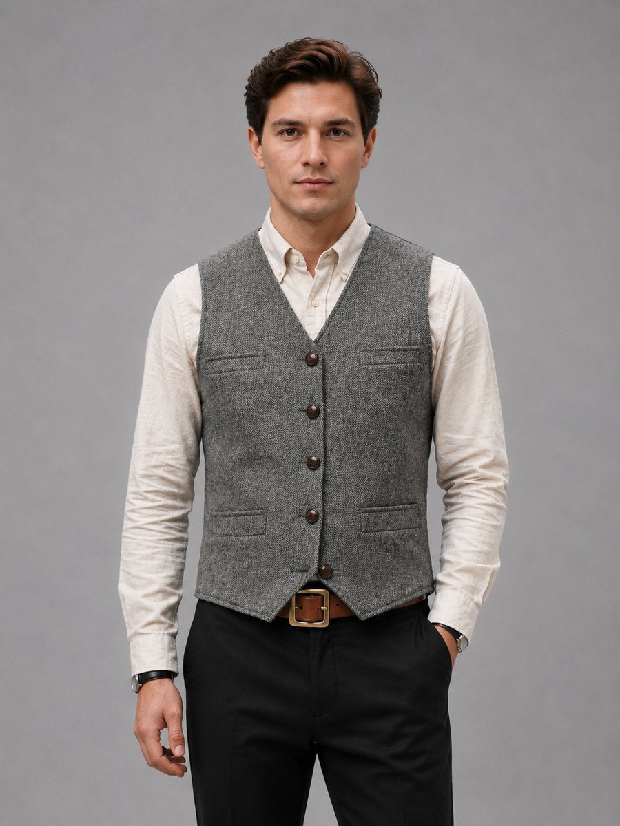 Jack | Herre Tweed Vest med Sildebensmønster