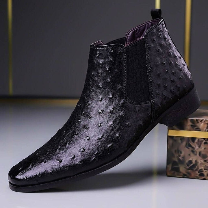 Leo | Herre Chelsea Boots i Læder med Strudsepræg og Blokhæl