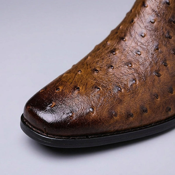 Leo | Herre Chelsea Boots i Læder med Strudsepræg og Blokhæl