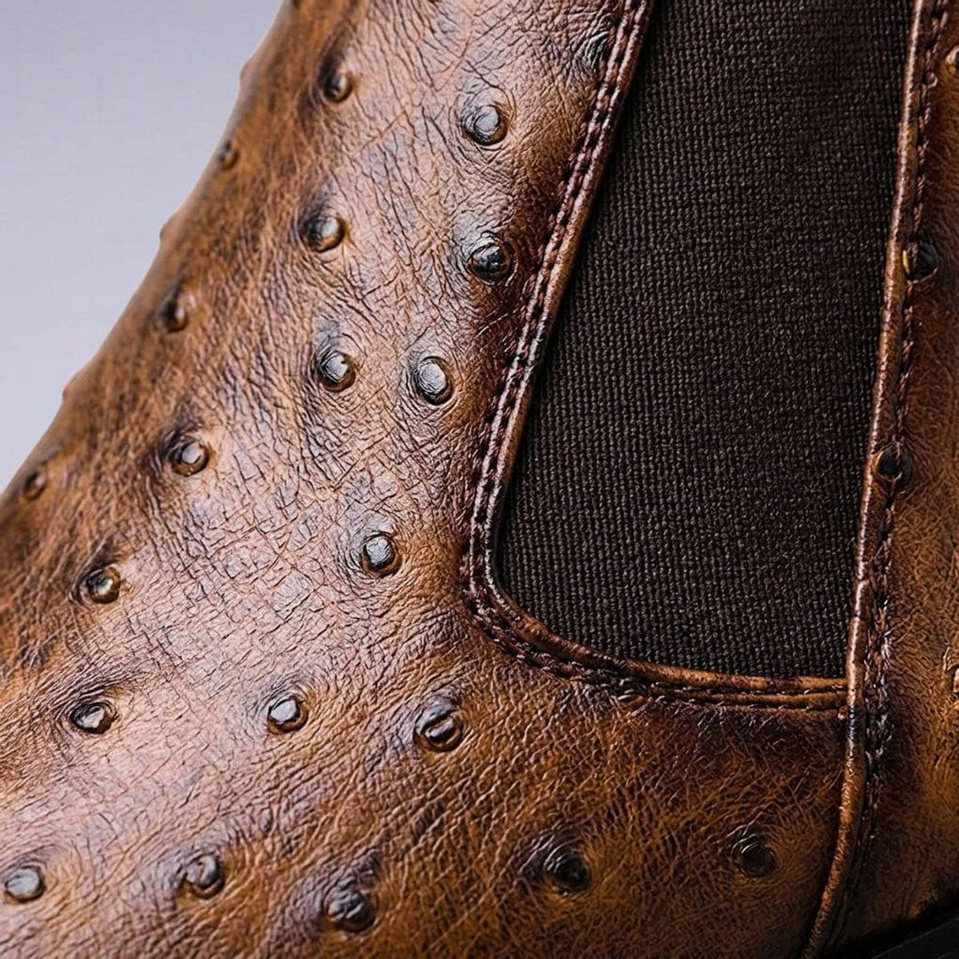Leo | Herre Chelsea Boots i Læder med Strudsepræg og Blokhæl
