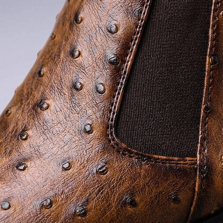 Leo | Herre Chelsea Boots i Læder med Strudsepræg og Blokhæl