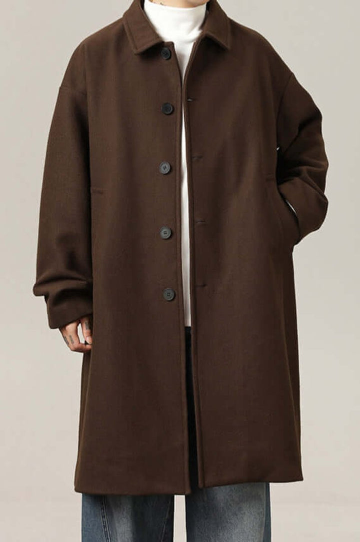 Theo | Herre Oversized Lang Frakke med Knaplukning