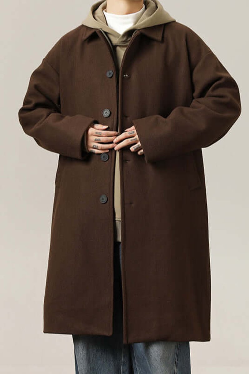 Theo | Herre Oversized Lang Frakke med Knaplukning