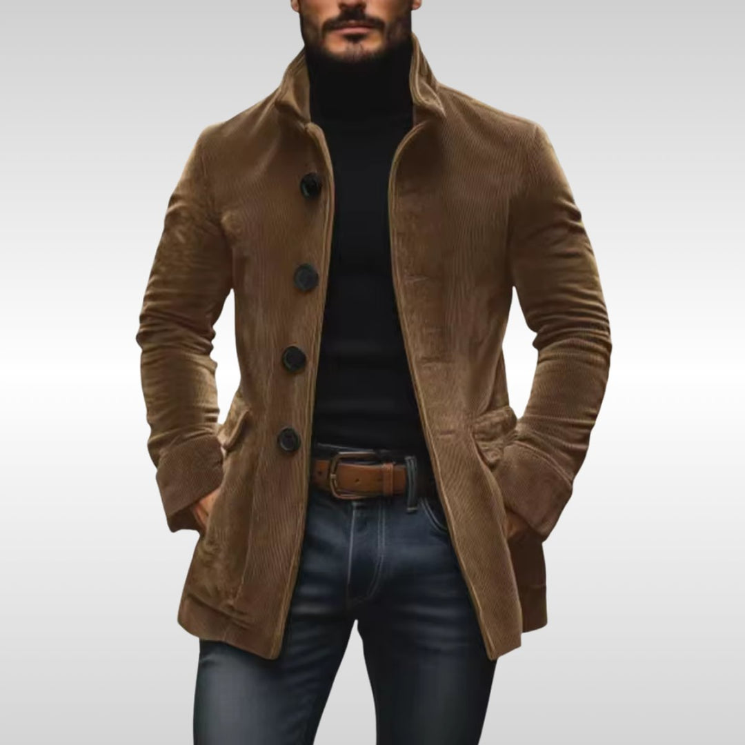 Jacob | Herre Slim Fit Fløjlsfrakke med Ståkrave og Træknapper