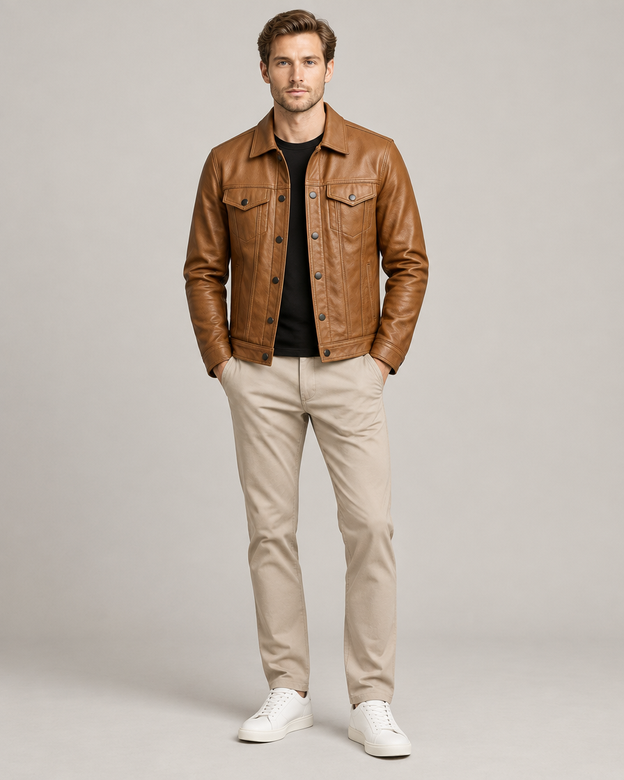 Noah læder trucker jakke – Cognac