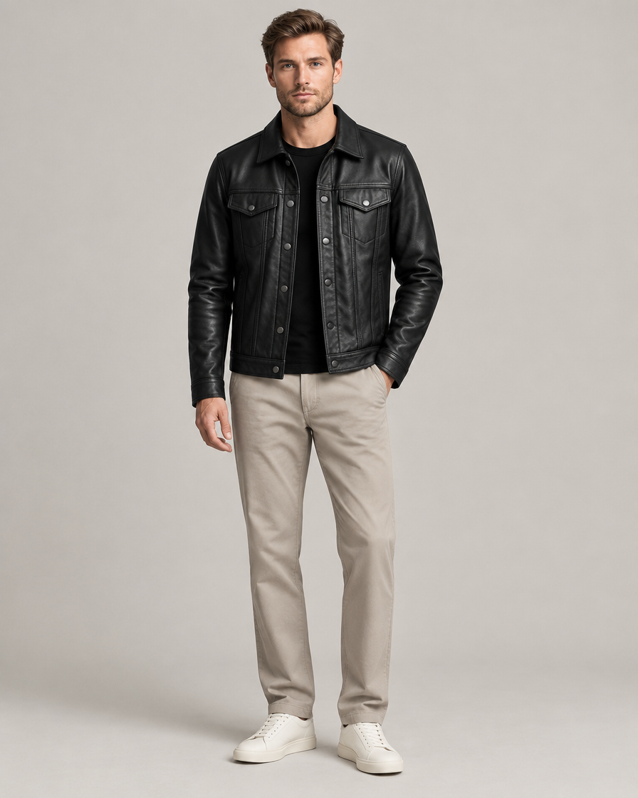 Noah læder trucker jakke – Onyx