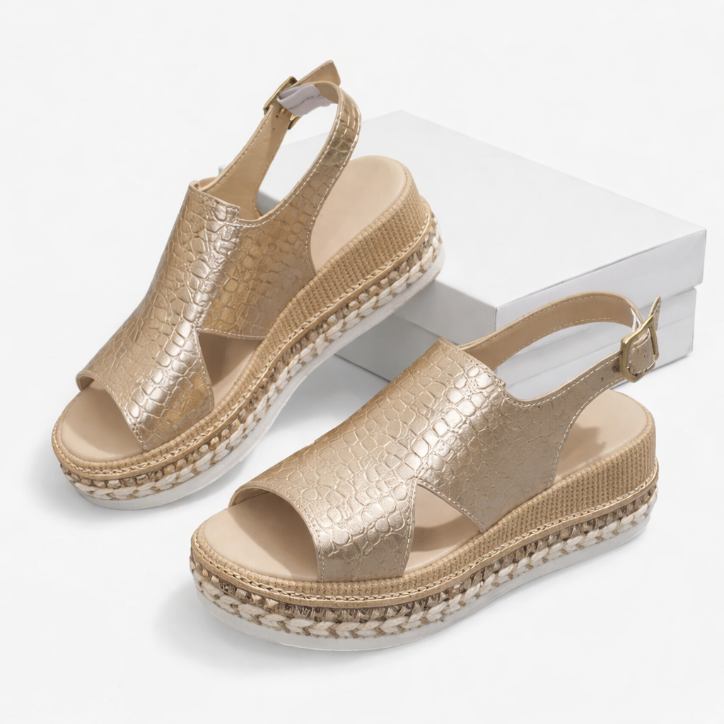 Women’s Summer Wedge Sandals – Supportive Comfort, Metallic Finish